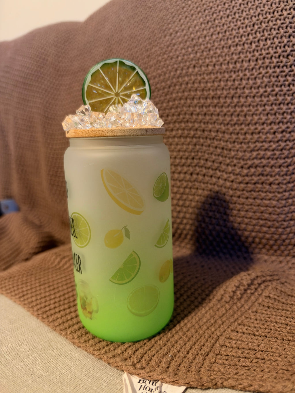 Lemonade Frosted Glass Tumbler with Bamboo-Style Lid - JIAD product photo 4