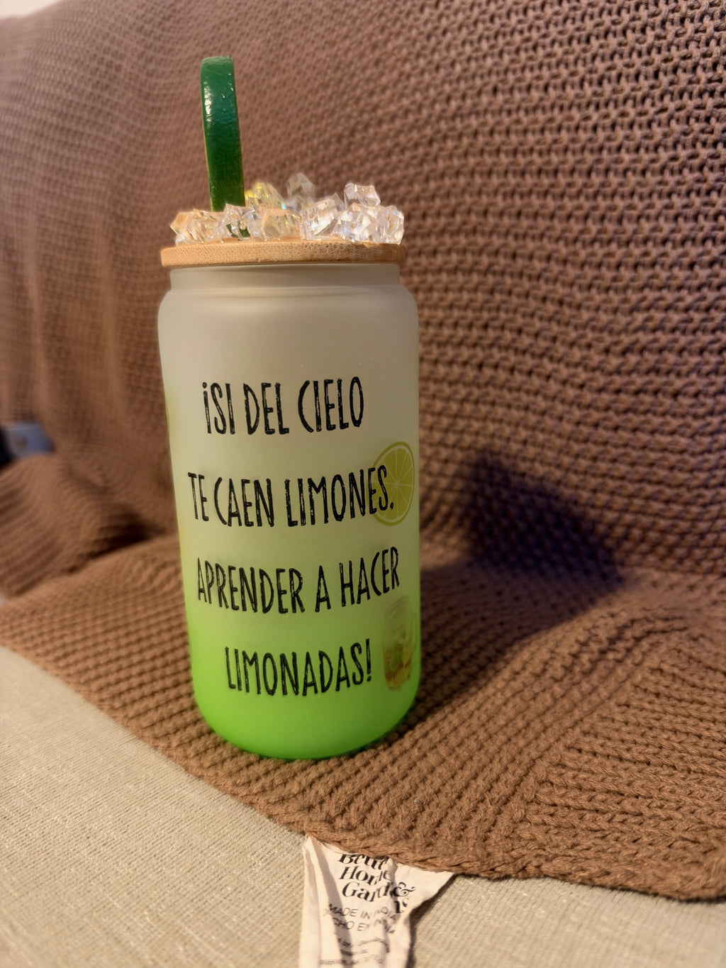 Lemonade Frosted Glass Tumbler with Bamboo-Style Lid - JIAD product photo 1