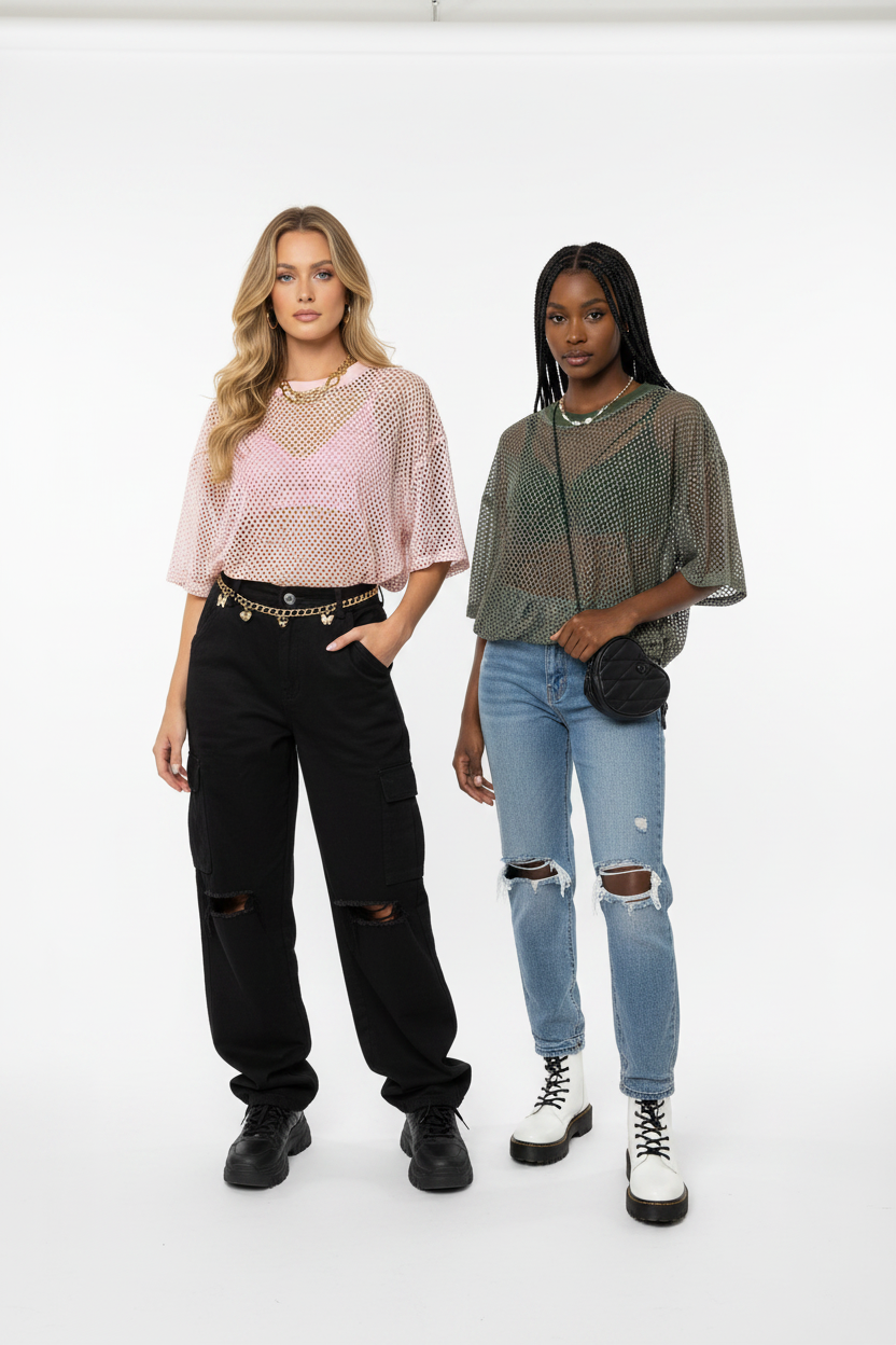 “Top de malla de red extragrande – Cubrepiés ligero y de moda”