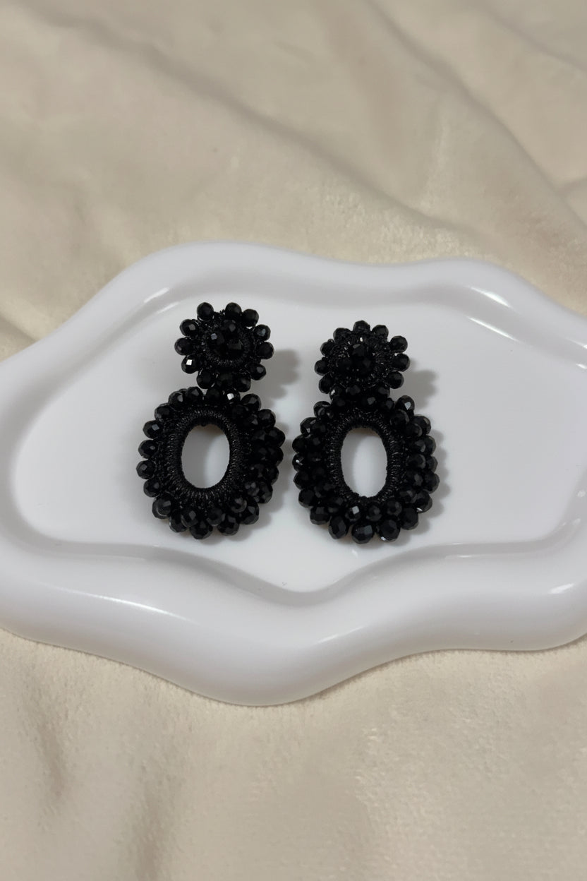 Black Beaded Statement Earrings