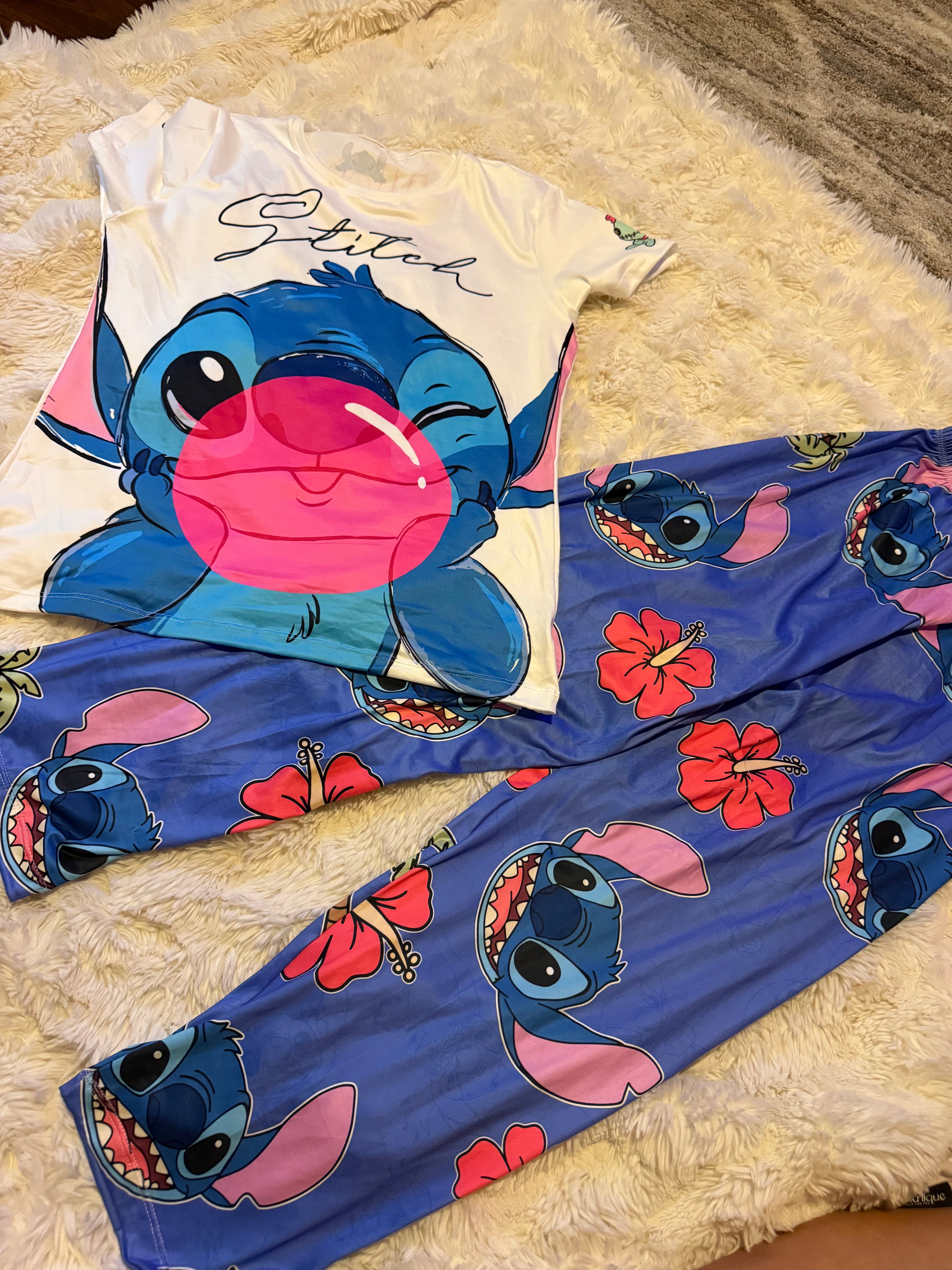 Stitch Pajama trio for Women - T-Shirt & Pants Loungewear | One Size (Fits M, L, XL)