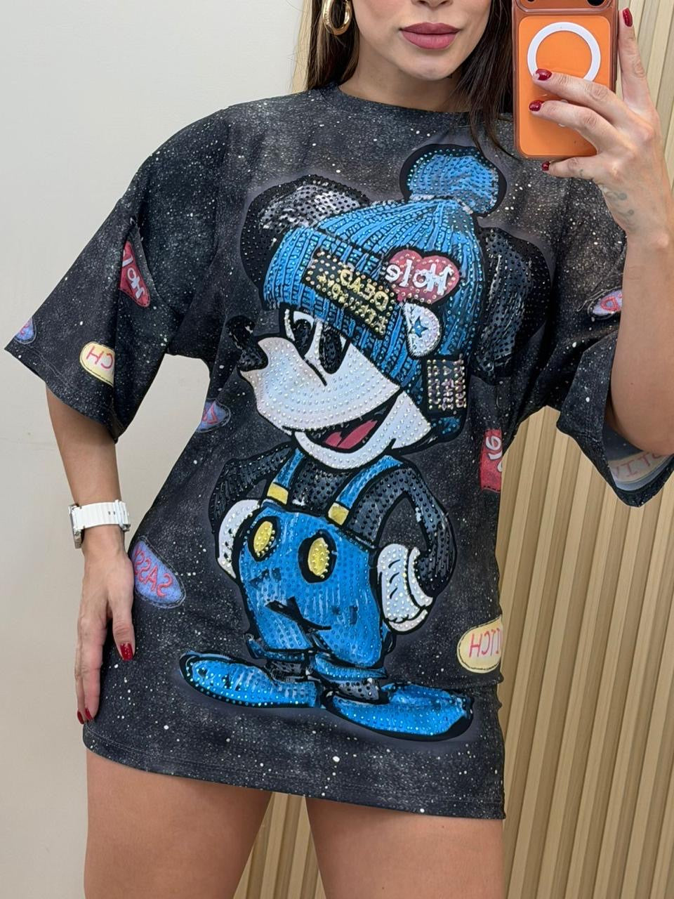 Rhinestone Cartoon Oversized Tee