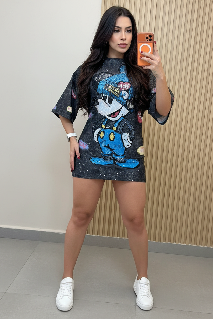 Rhinestone Cartoon Oversized Tee