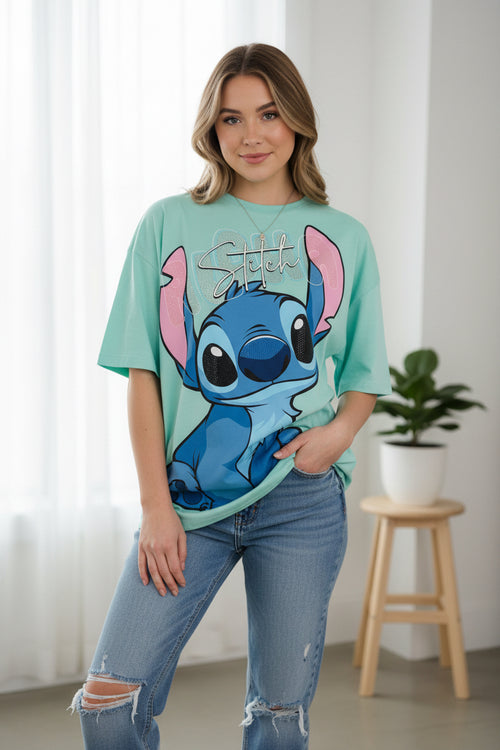Stitch Rhinestone Oversized Graphic T-Shirt