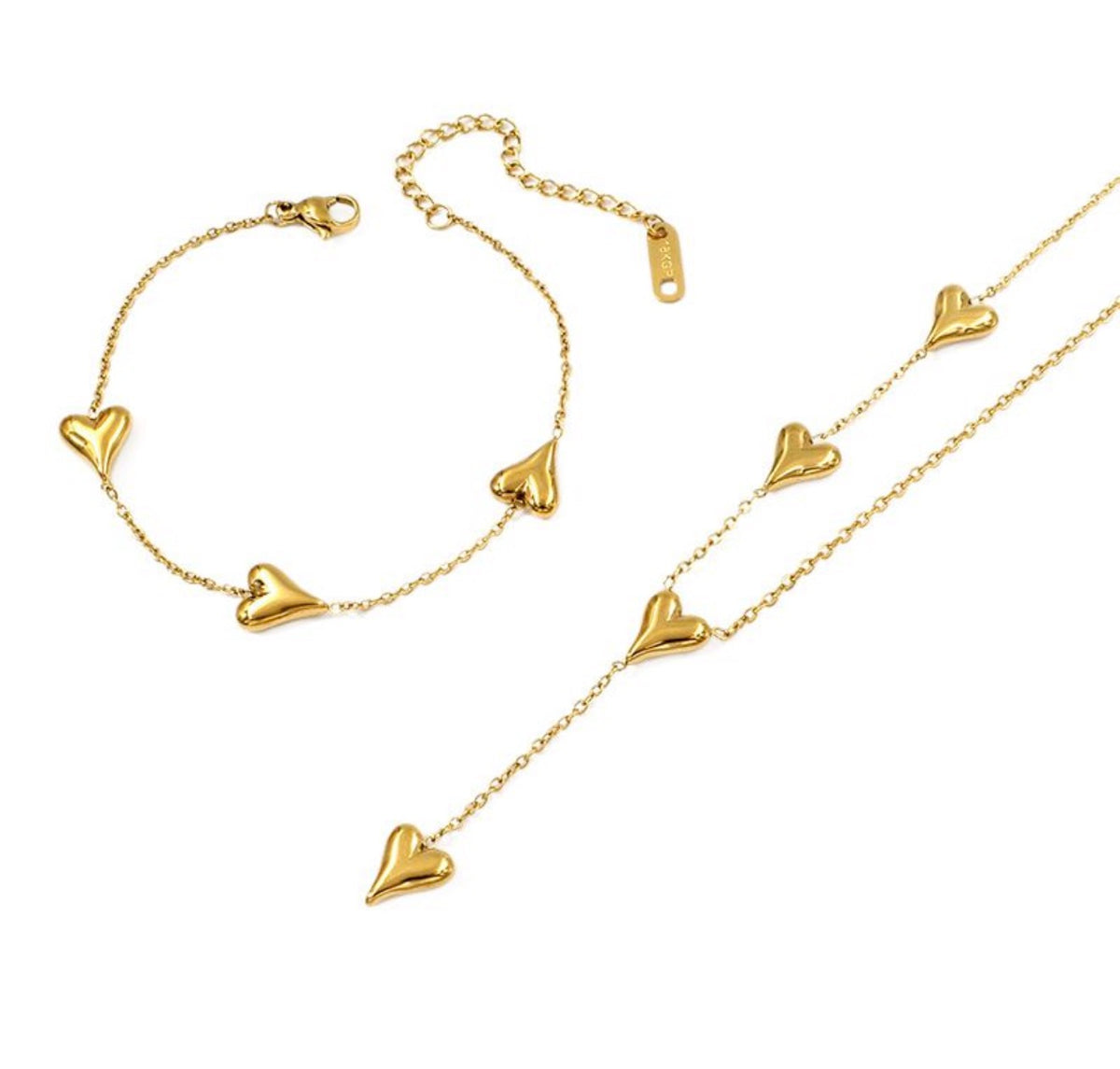 Golden Hearts Necklace & Bracelet Set