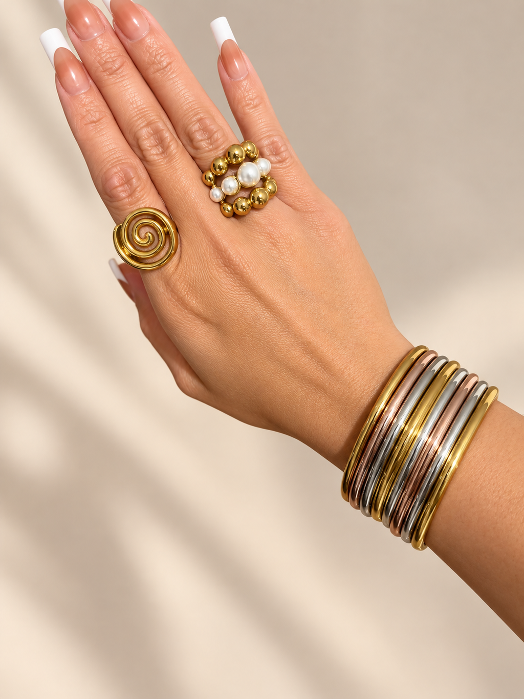 Mixed Metal Bangle Bracelet Set – 4 Pieces