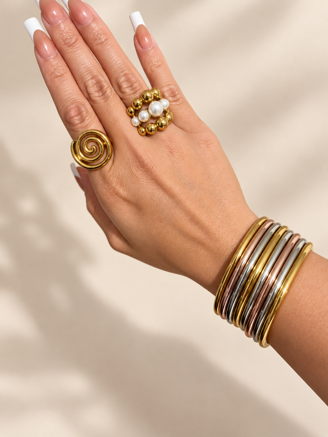 Mixed Metal Bangle Bracelet Set – 4 Pieces