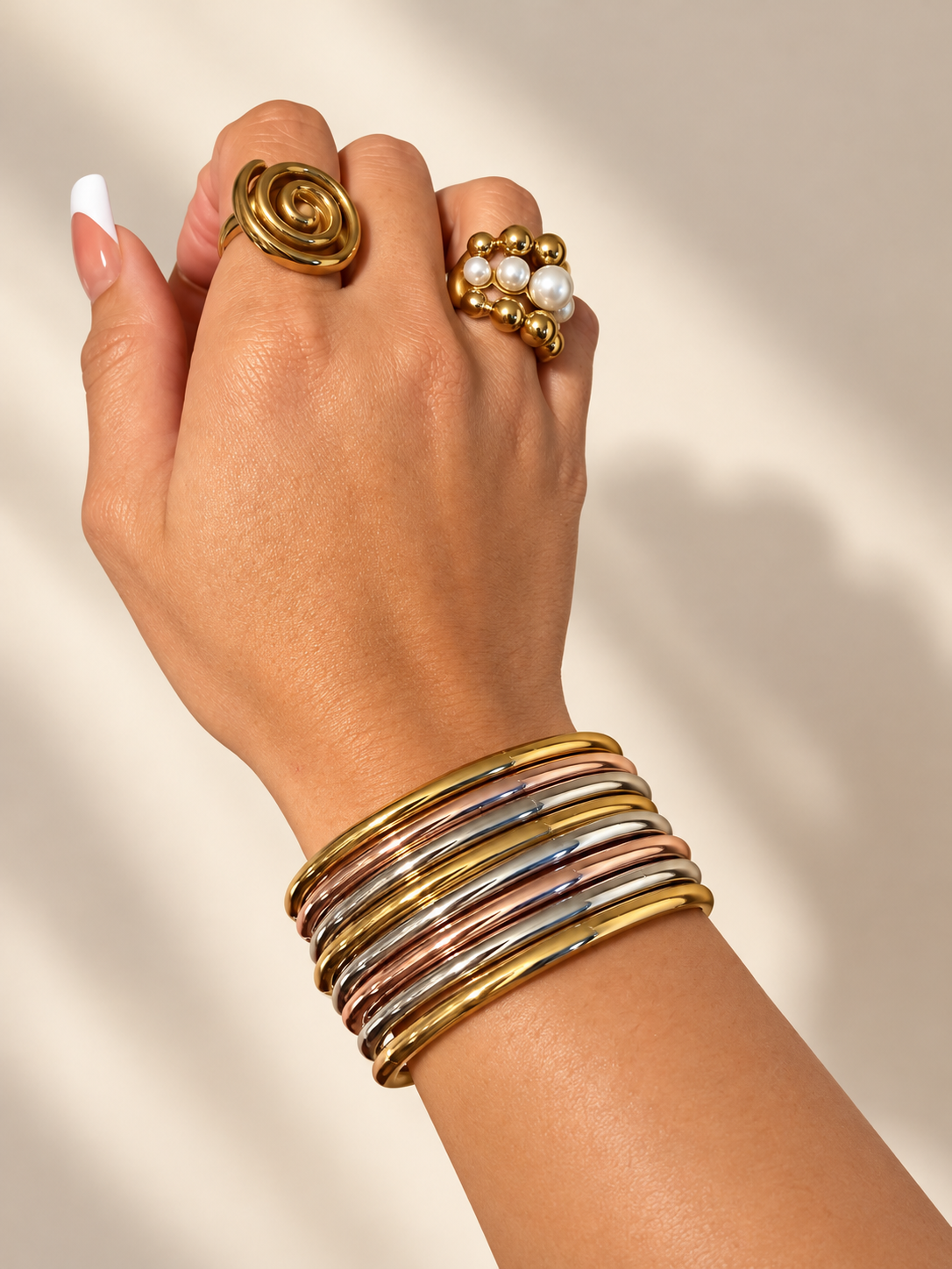 Mixed Metal Bangle Bracelet Set – 4 Pieces