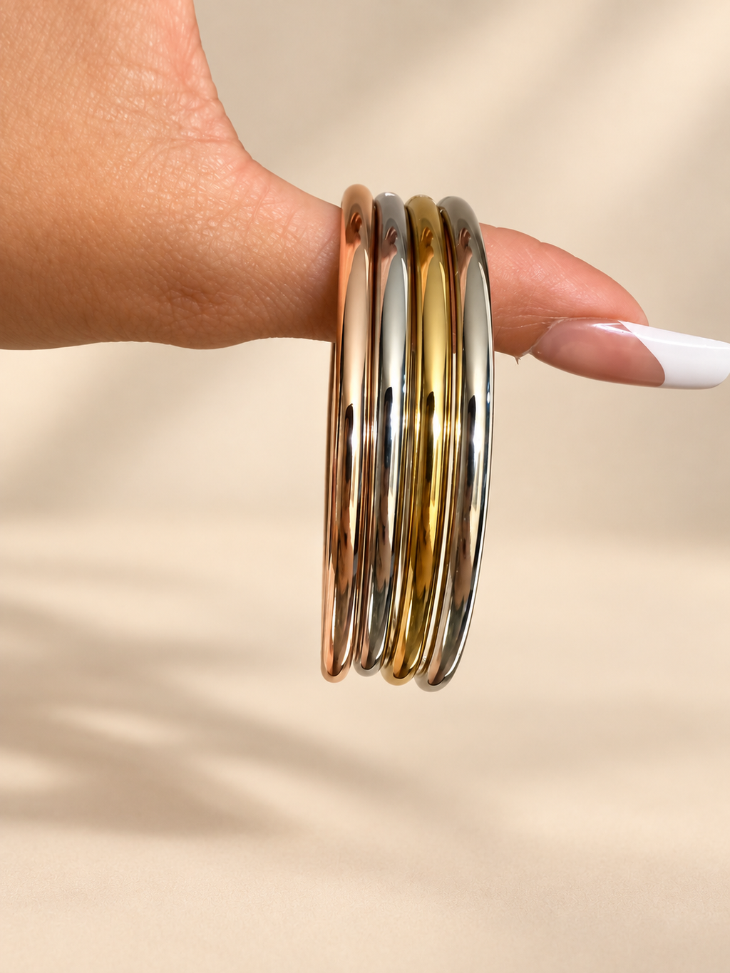 Mixed Metal Bangle Bracelet Set – 4 Pieces