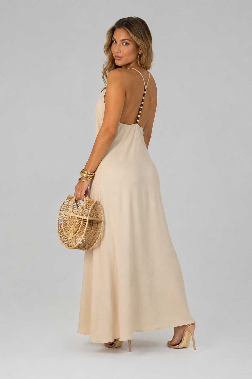Cream V-Neck Maxi Dress