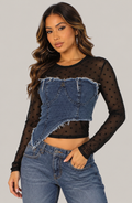 Denim & Mesh Corset Top