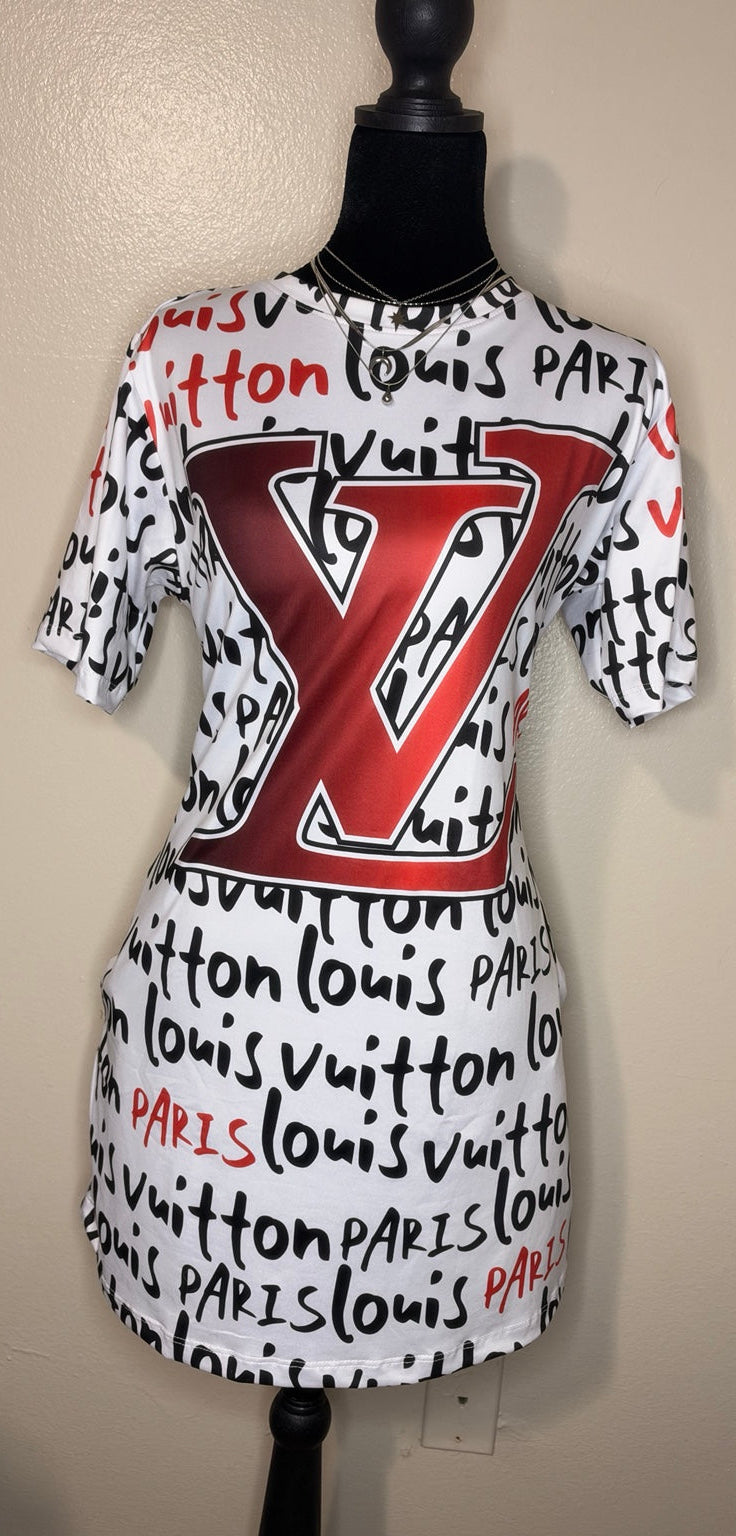 Women's short sleeve graphic T-shirt dress - Red Letter Graphic